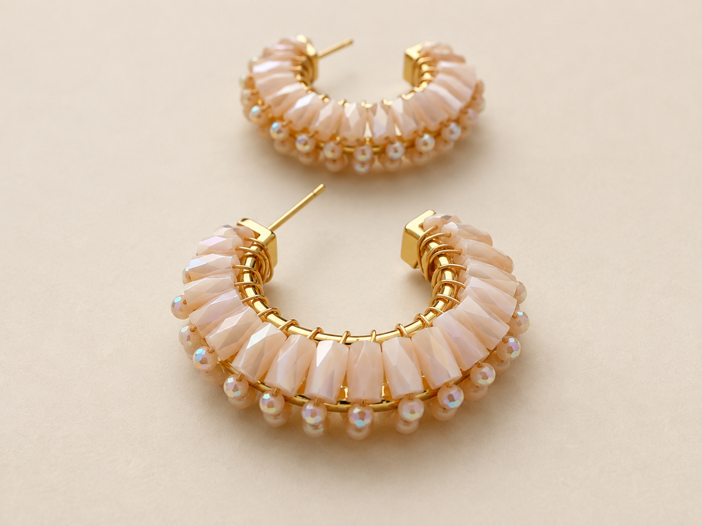 Pembe Boncuklu Halka Küpe - 14K