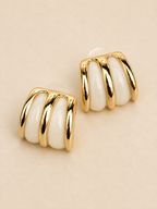 Beyaz Şerit Detaylı Küpe - 14K
