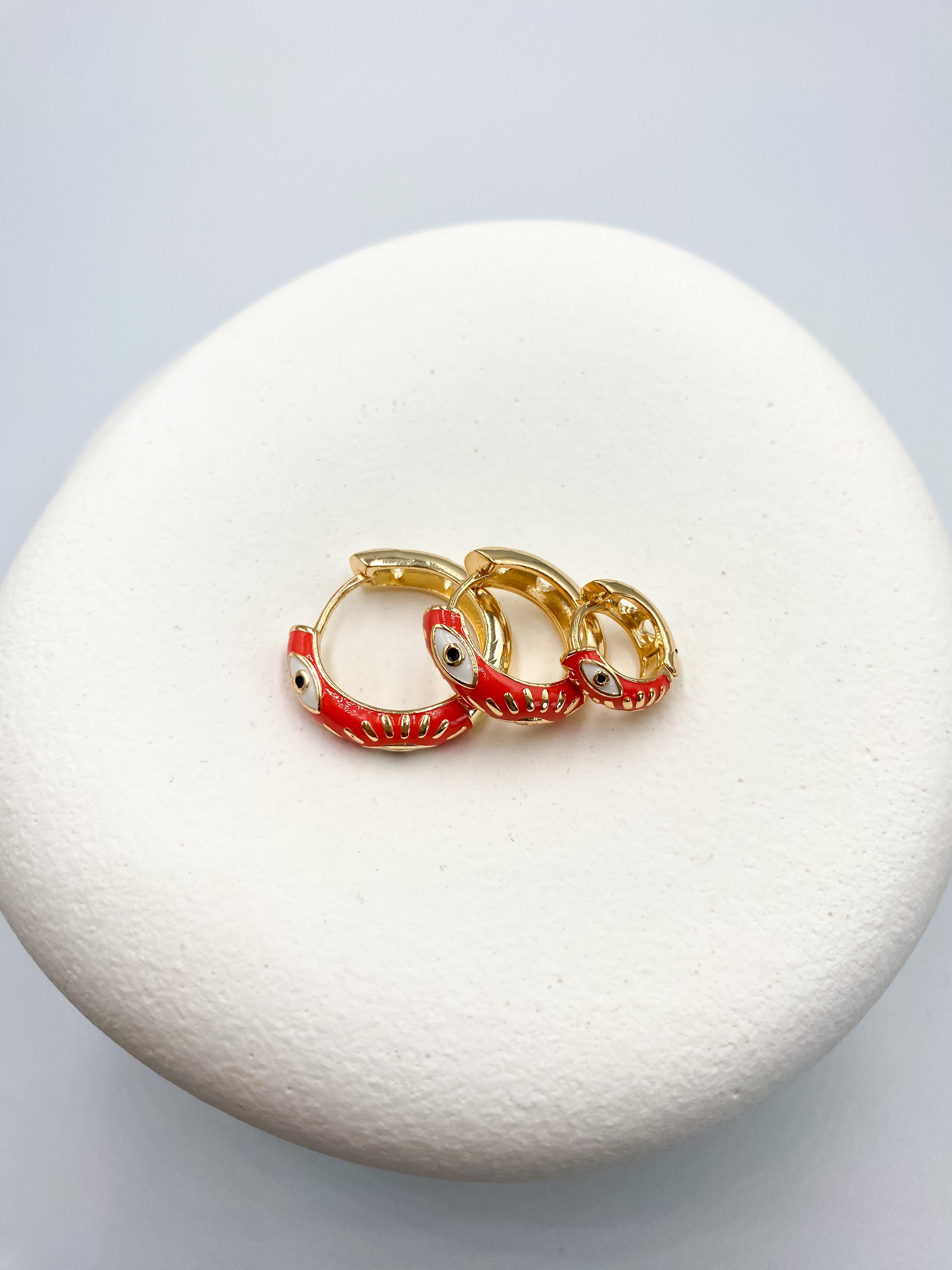 Kırmızı Göz Detaylı Halka Küpe