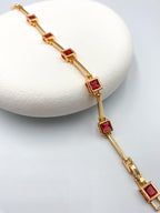 Kırmızı Kare Taşlı Çelik Bileklik