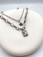 Yıldızlı Taşlı Gümüş Renk Çelik Kolye