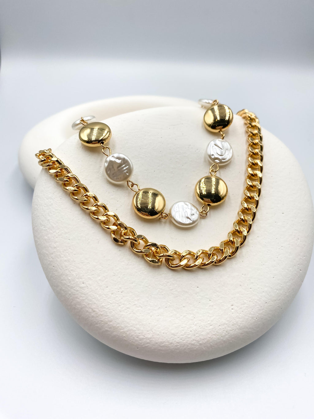 Çift Sıra İnci Detaylı  Zincir Kolye