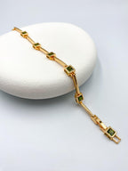 Yeşil Kare Taşlı Çelik Bileklik