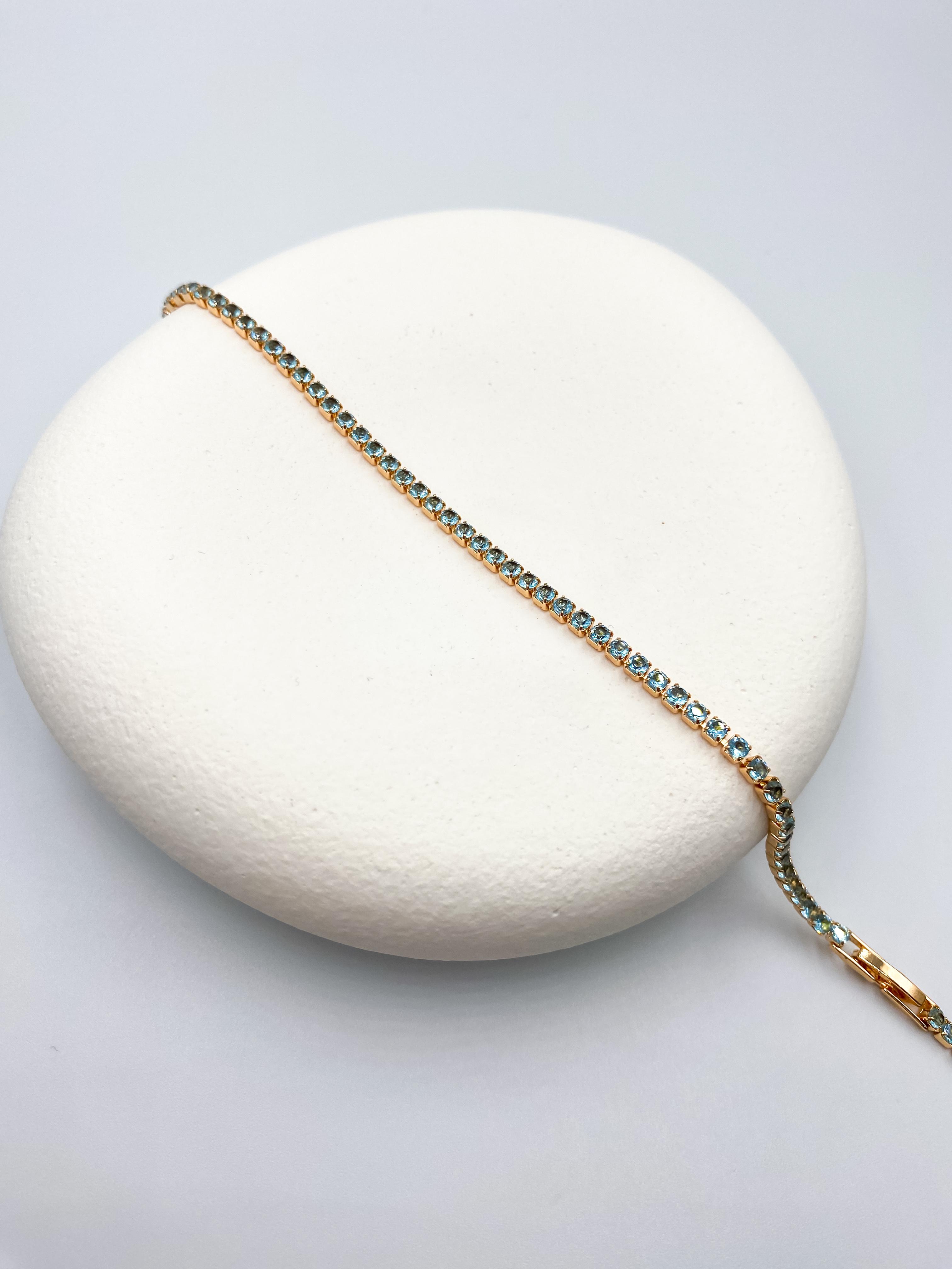 Mavi Taşlı İnce Tennis Çelik Bileklik