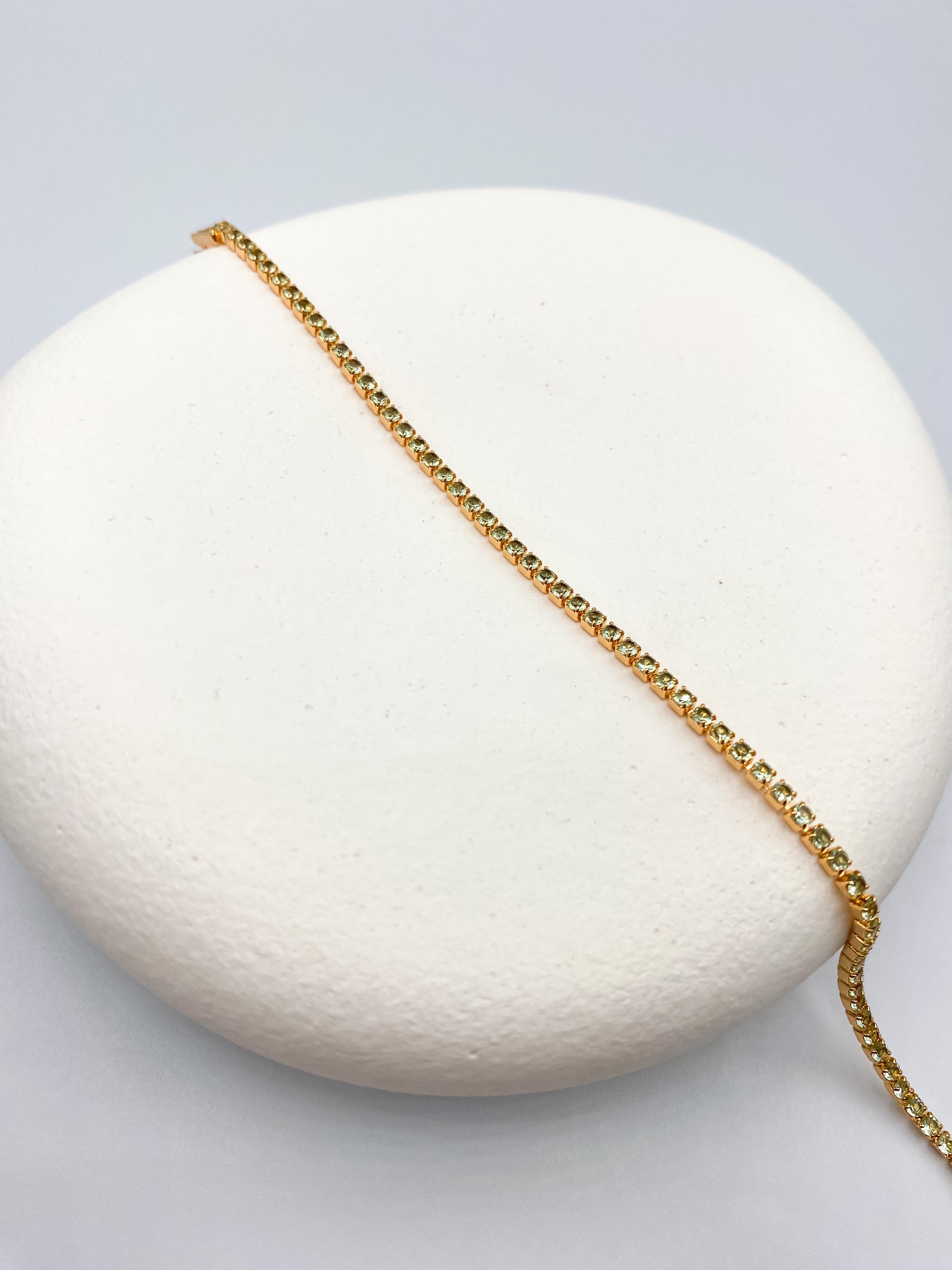 Yeşil Taşlı İnce Tennis Çelik Bileklik