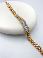 Kalın Zincirli Dikdörtgen Taşlı Çelik Bileklik