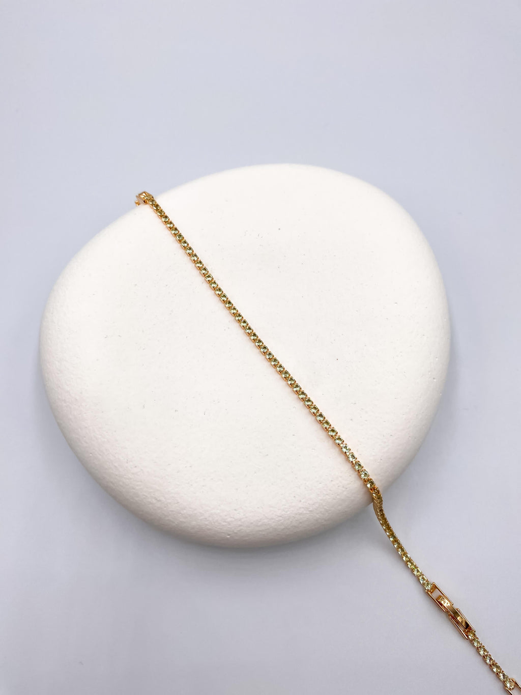 Yeşil Taşlı İnce Tennis Çelik Bileklik