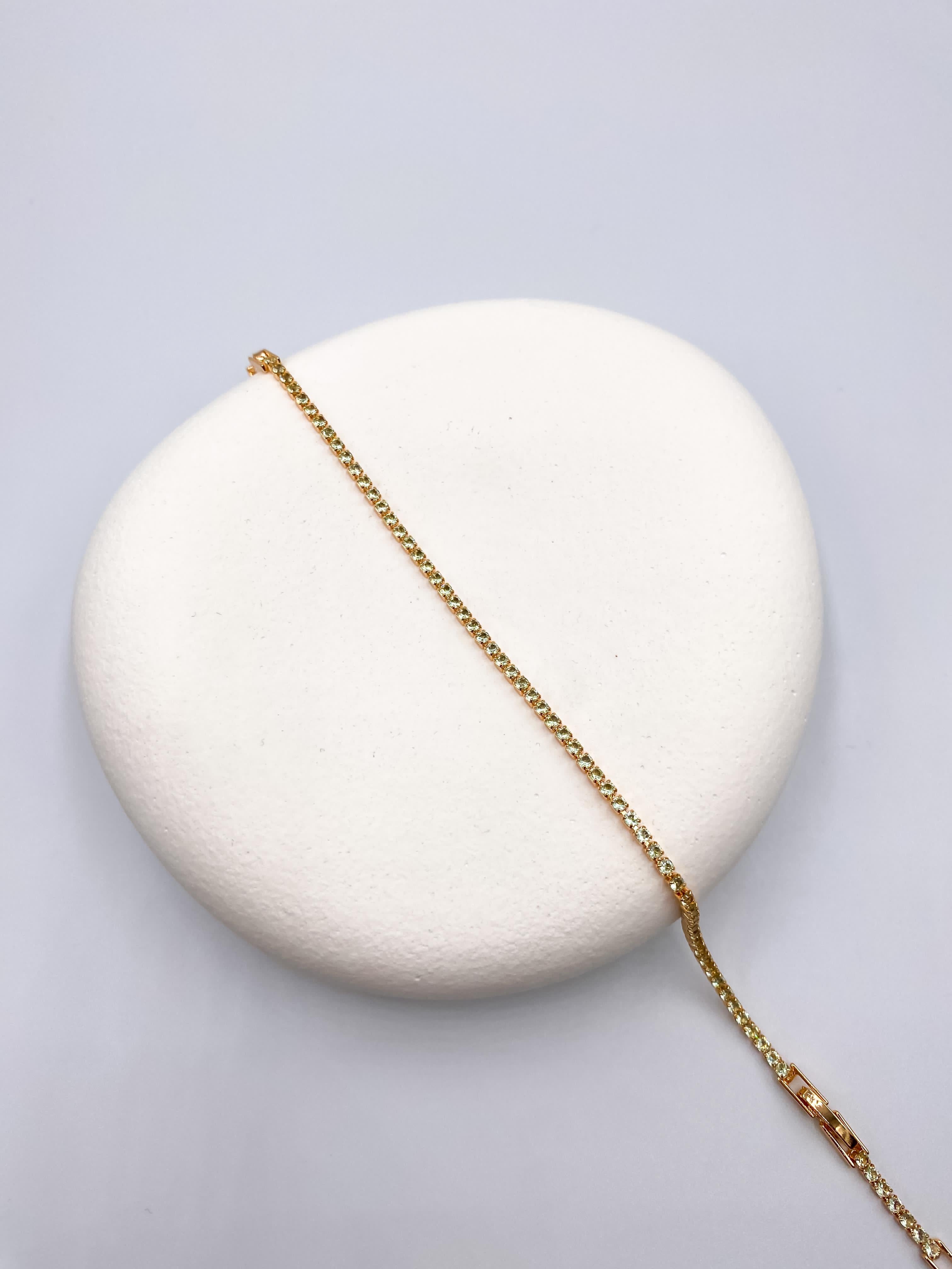 Yeşil Taşlı İnce Tennis Çelik Bileklik