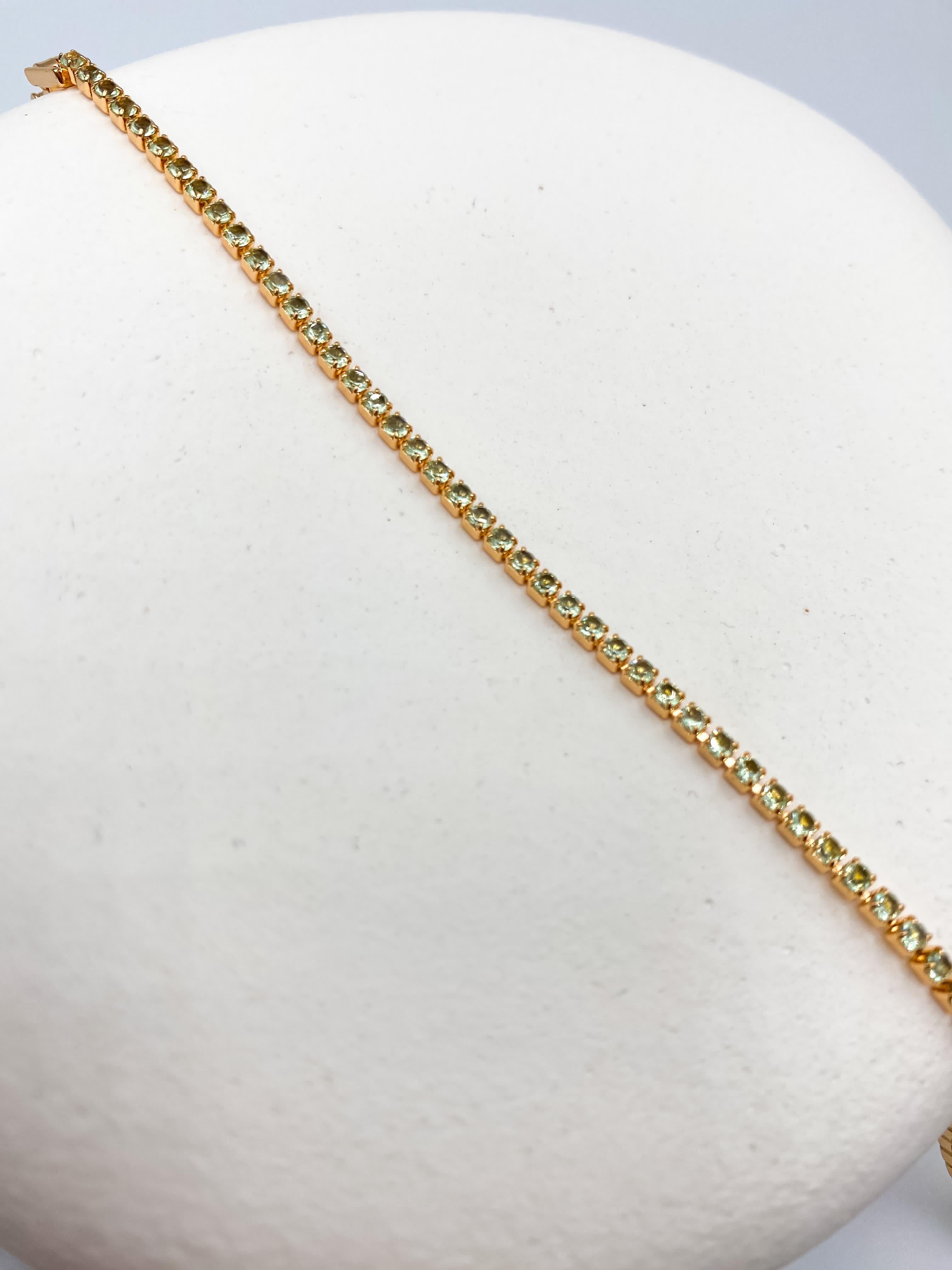 Yeşil Taşlı İnce Tennis Çelik Bileklik