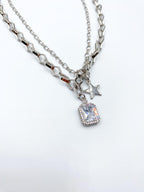 Yıldızlı Taşlı Gümüş Renk Çelik Kolye