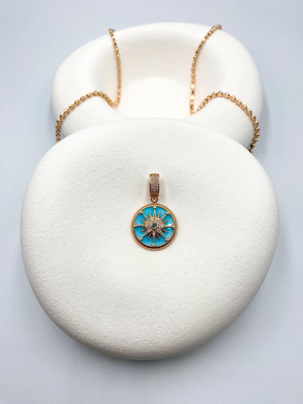 Turkuaz Zeminli Yıldız Pusula Kolye Ucu