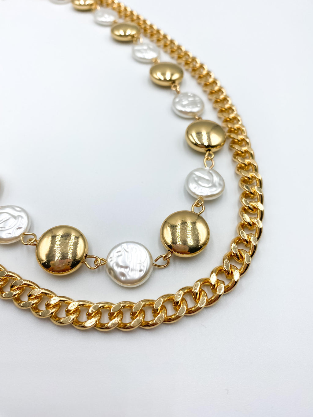 Çift Sıra İnci Detaylı  Zincir Kolye