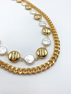 Çift Sıra İnci Detaylı  Zincir Kolye