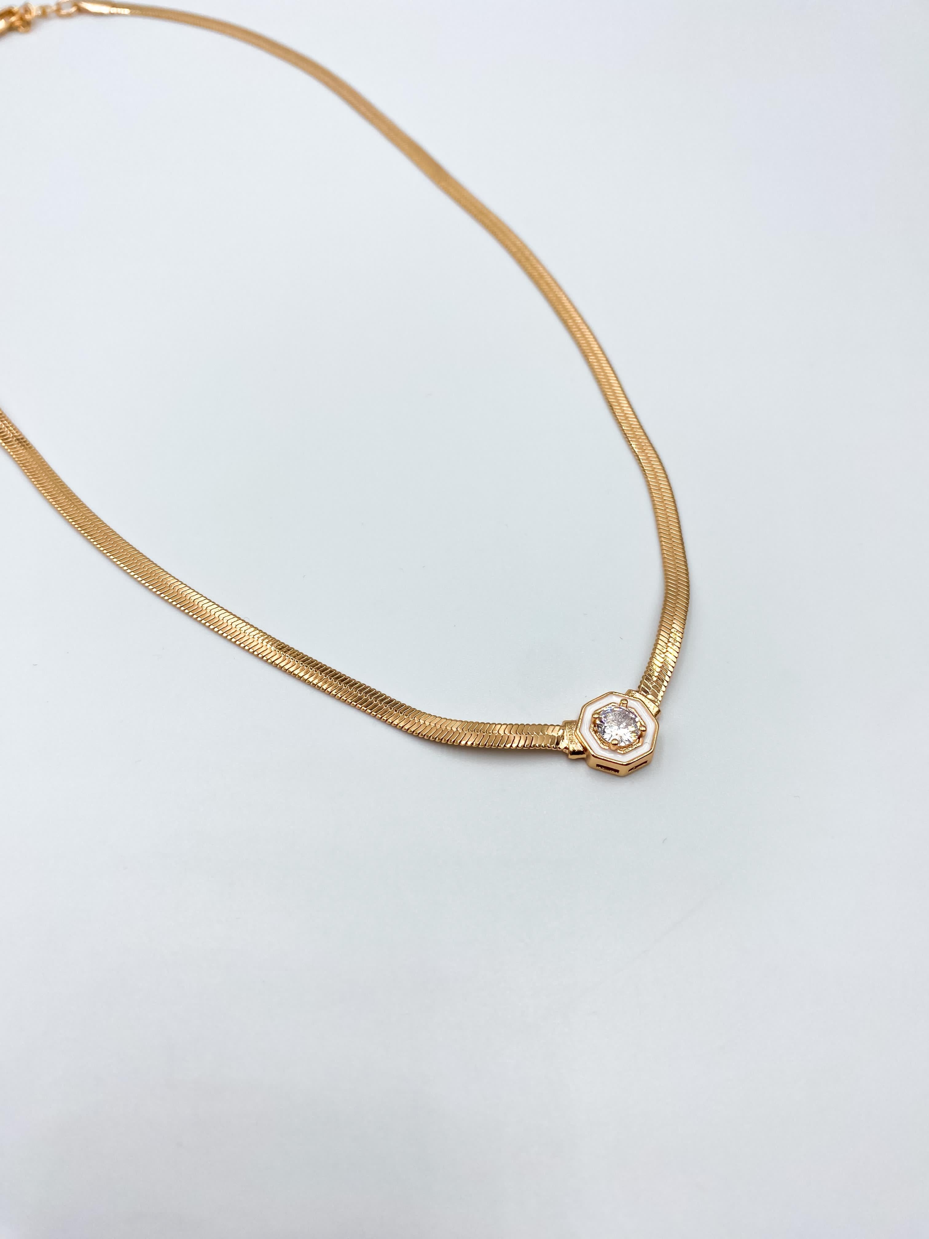 Tek Taş Detaylı Yılan Zincir Kolye