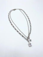 Yıldızlı Taşlı Gümüş Renk Çelik Kolye