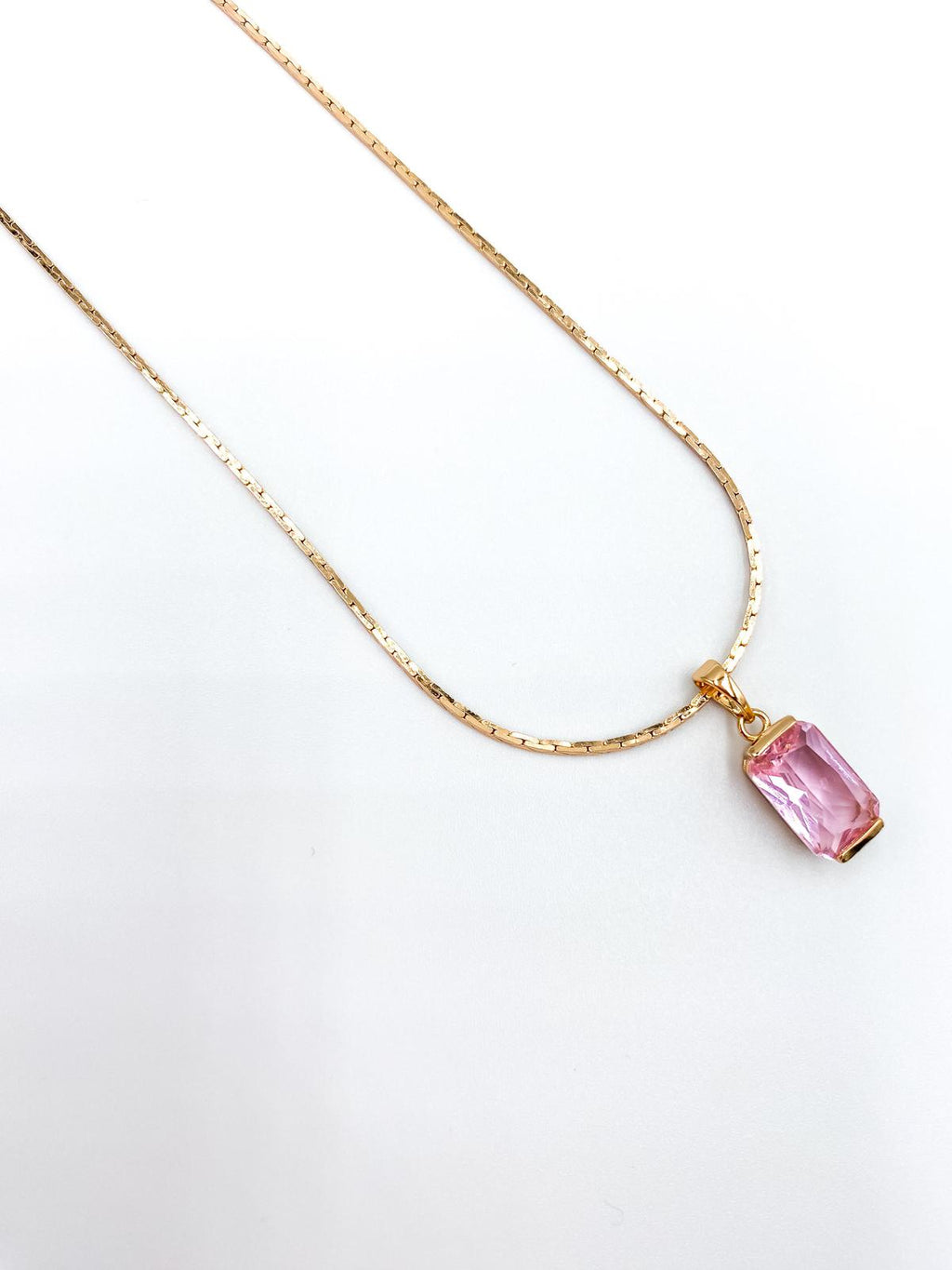 Dikdörtgen Pembe Zarif Taş Kolye