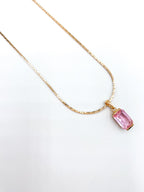 Dikdörtgen Pembe Zarif Taş Kolye