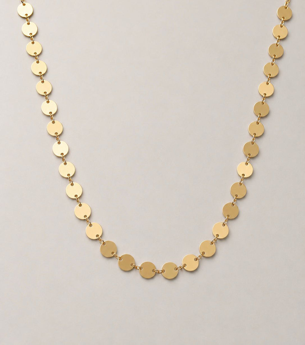 Minimal Yuvarlak Plakalı Zincir Kolye - 18K