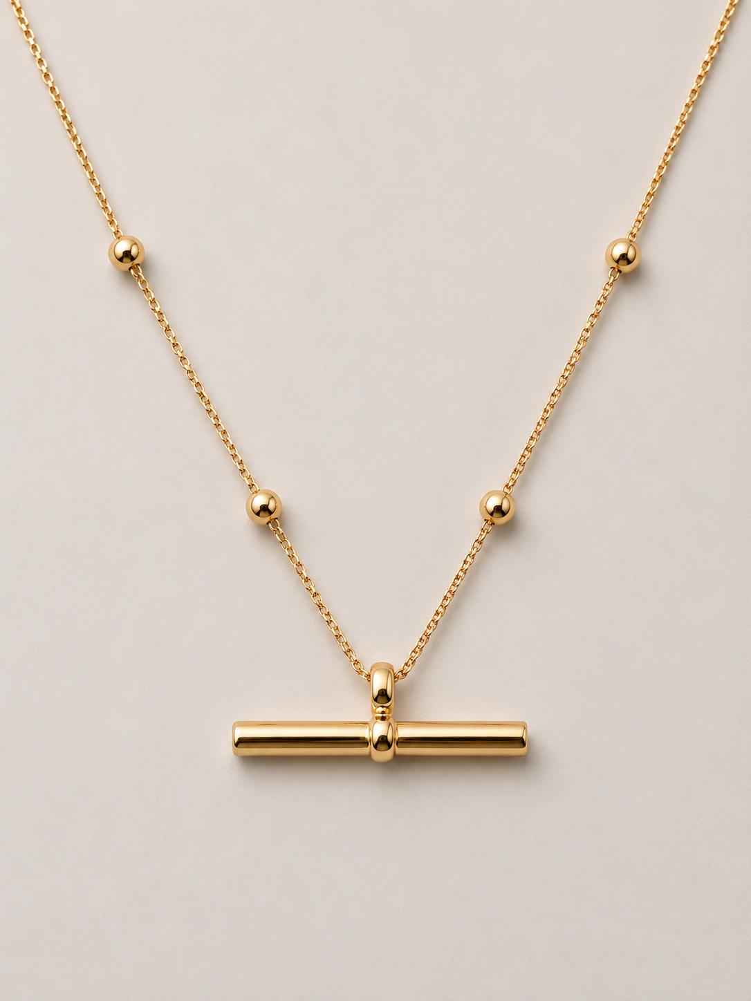 Top Detaylı T Bar Kolye - 18K