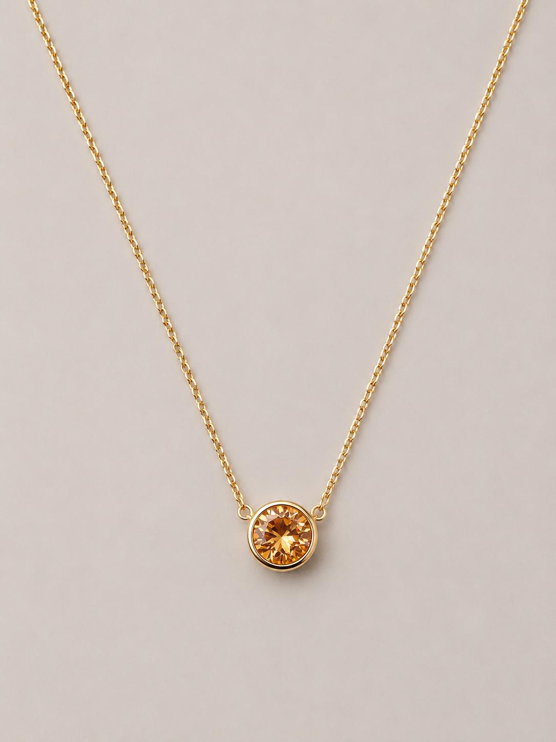 Yuvarlak Kesim Amber Taş Kolye - 18K