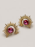 Güneş Motifli Pembe Taşlı Küpe - 18K