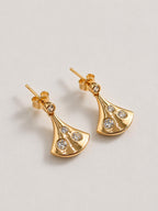 Taş Detaylı Yelpaze Küpe - 18K