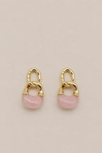 Pembe Marble Zincir Küpe - 14K