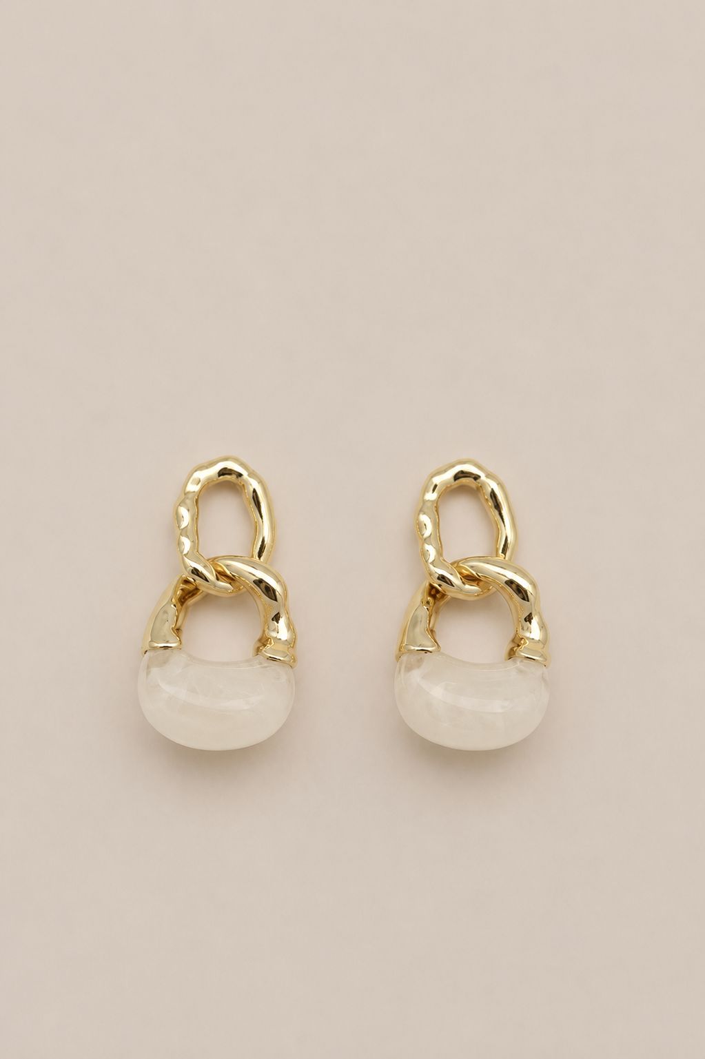 Beyaz Marble Zincir Küpe - 14K