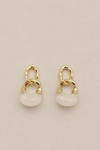 Beyaz Marble Zincir Küpe - 14K