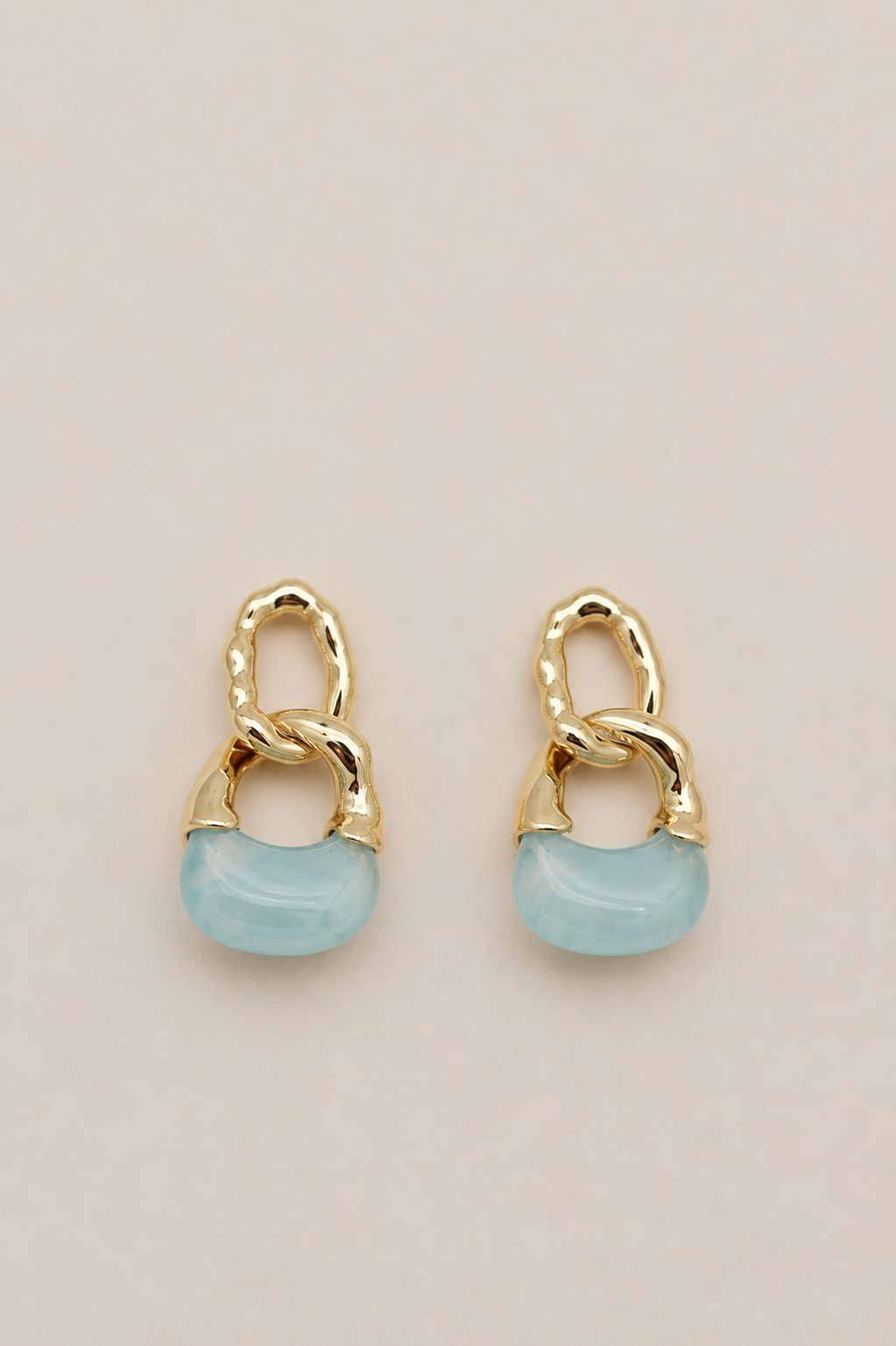 Mavi Marble Zincir Küpe - 14K