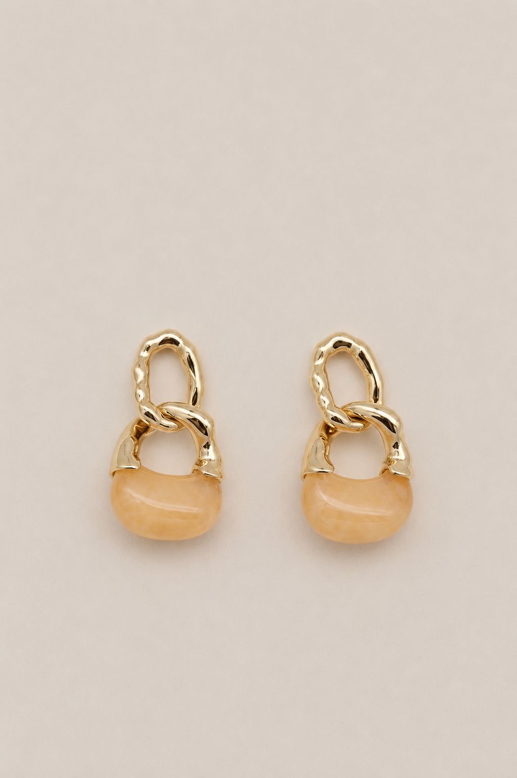 Turuncu Marble Zincir Küpe - 14K