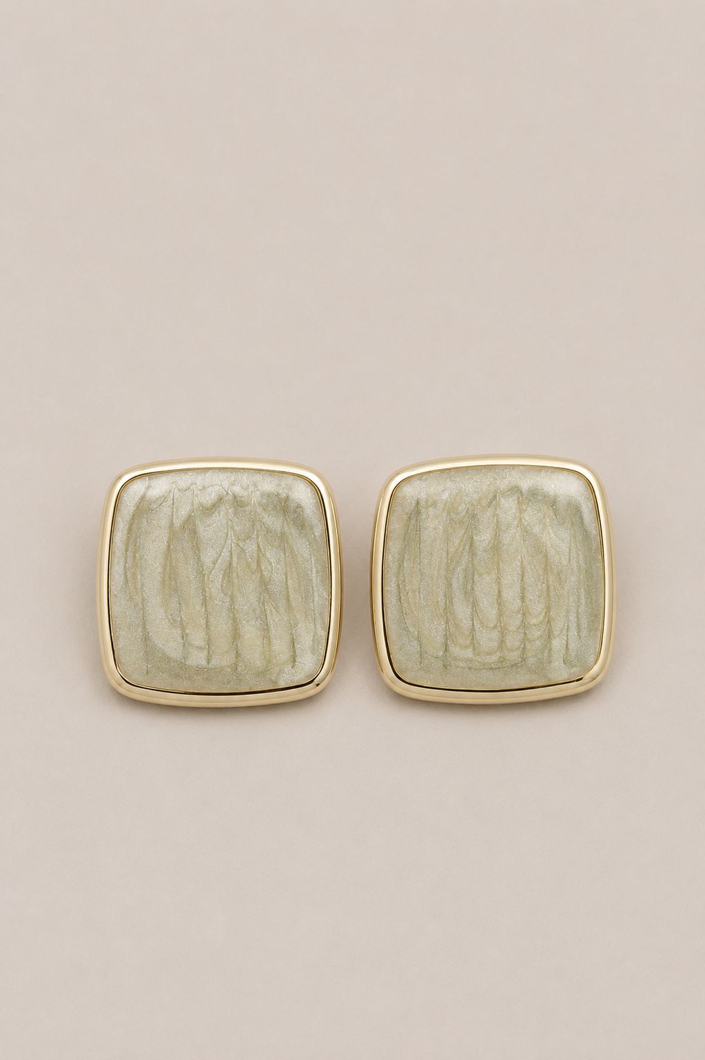 Kare Form Yeşil Marble Küpe - 14K