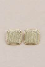 Kare Form Yeşil Marble Küpe - 14K