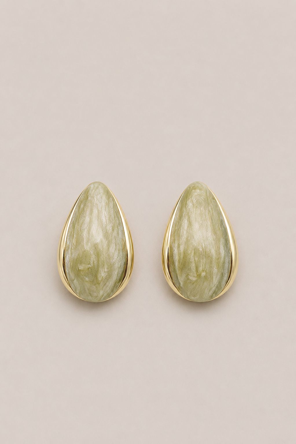 Yeşil Marble Damla Küpe - 14K