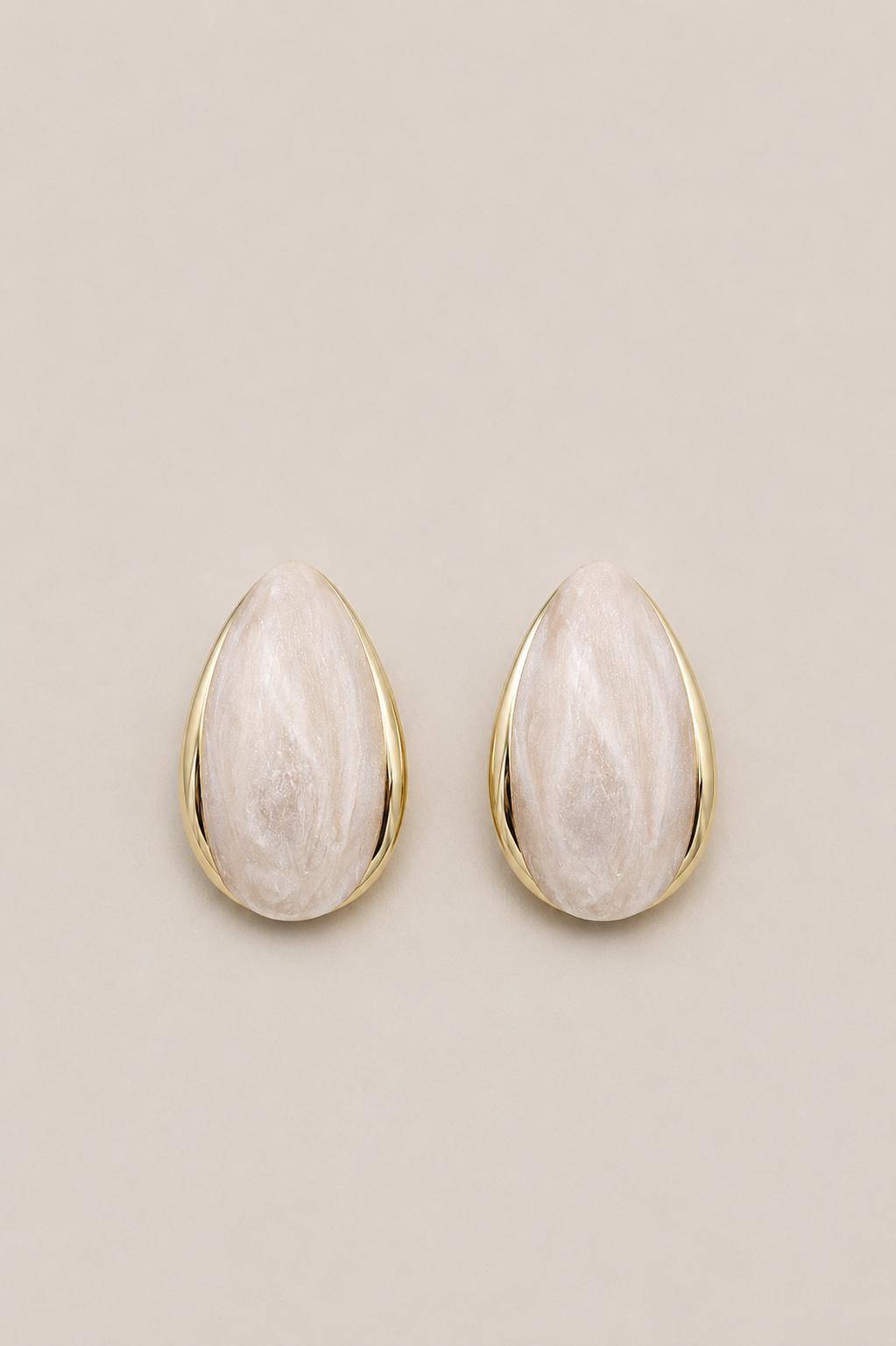 Beyaz Marble Damla Küpe - 14K
