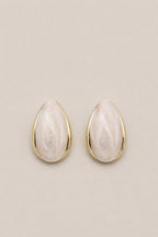 Beyaz Marble Damla Küpe - 14K