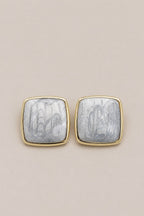 Kare Form Gri Marble Küpe - 14K