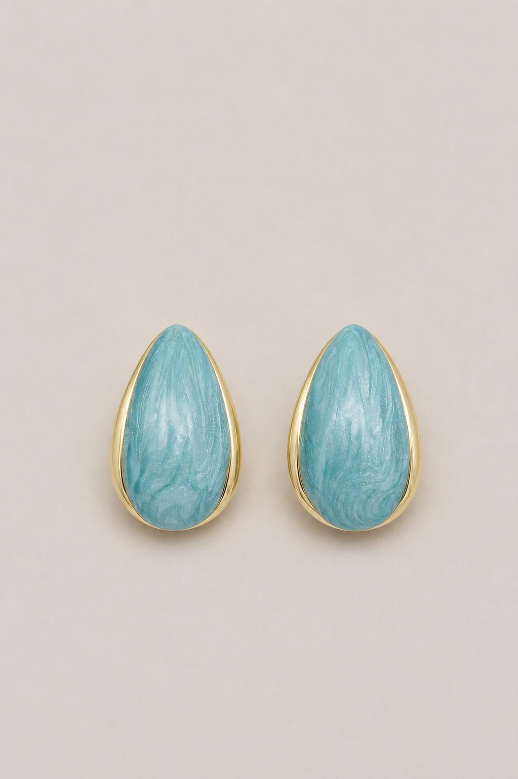 Mavi Marble Damla Küpe - 14K