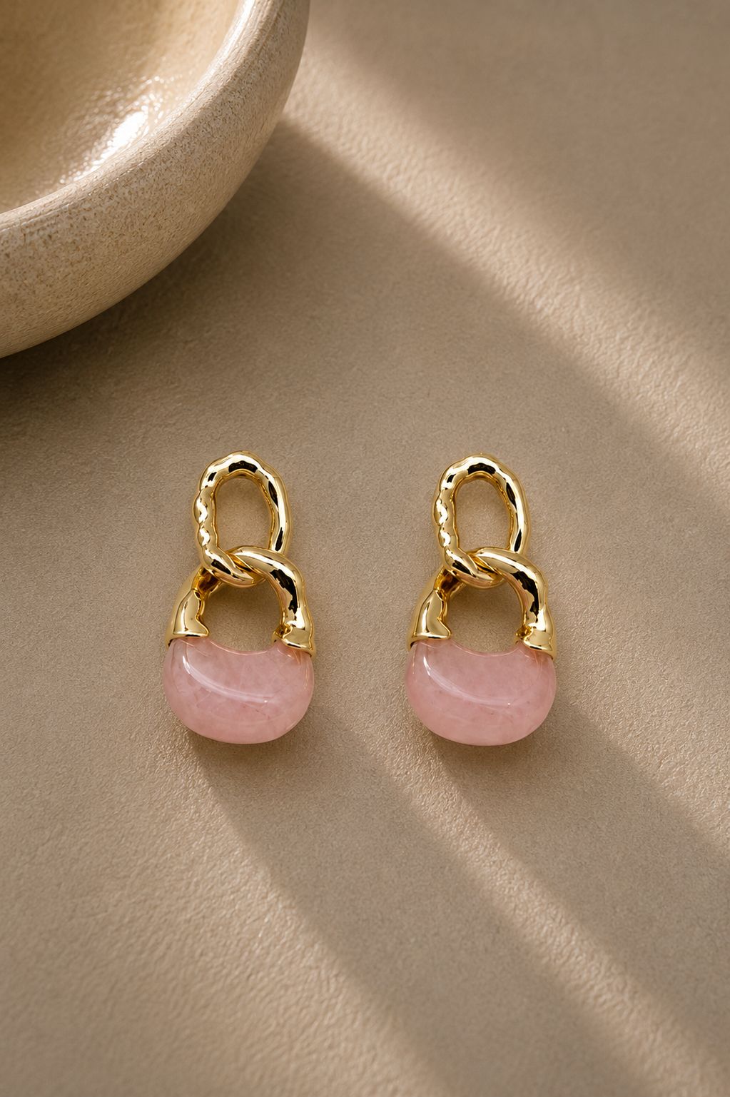 Pembe Marble Zincir Küpe - 14K