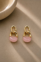 Pembe Marble Zincir Küpe - 14K
