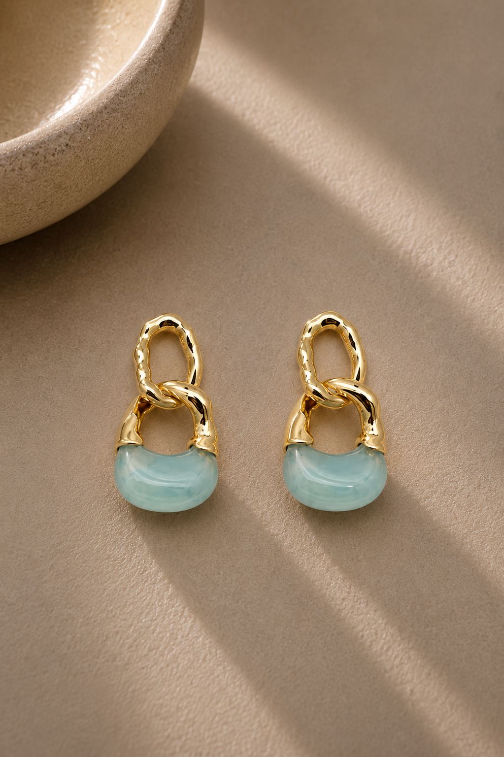 Mavi Marble Zincir Küpe - 14K