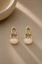 Beyaz Marble Zincir Küpe - 14K