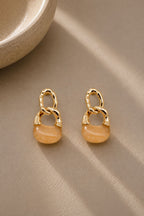 Turuncu Marble Zincir Küpe - 14K