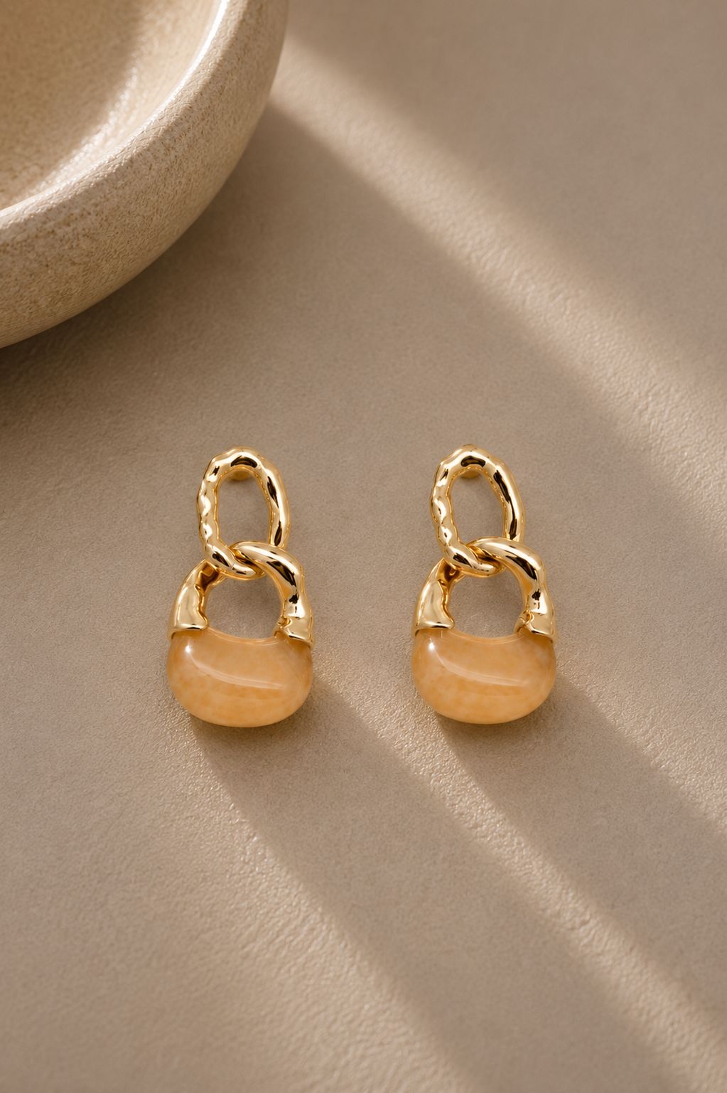Turuncu Marble Zincir Küpe - 14K