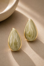 Yeşil Marble Damla Küpe - 14K