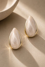Beyaz Marble Damla Küpe - 14K