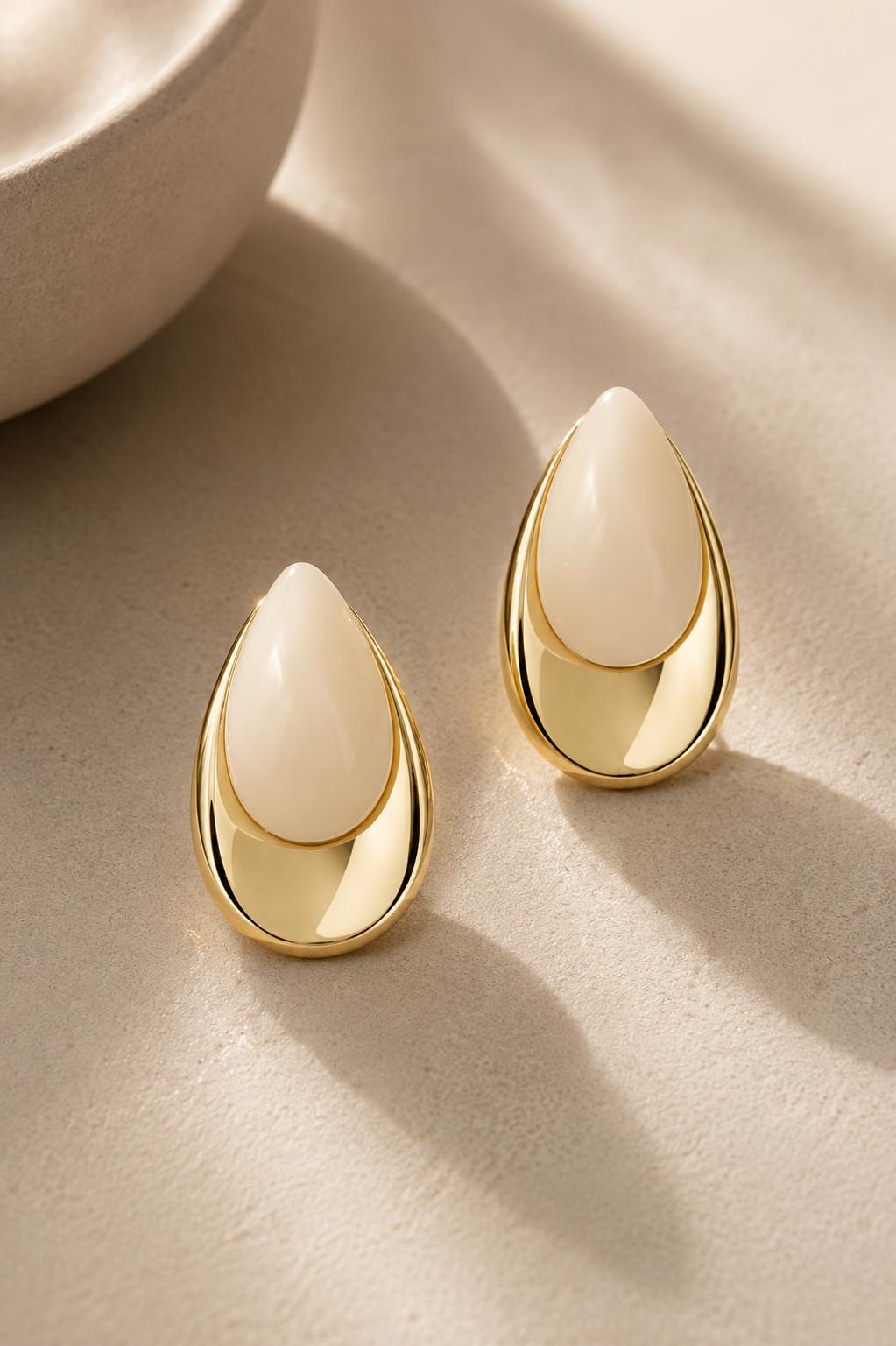 Beyaz Drop Küpe - 14K