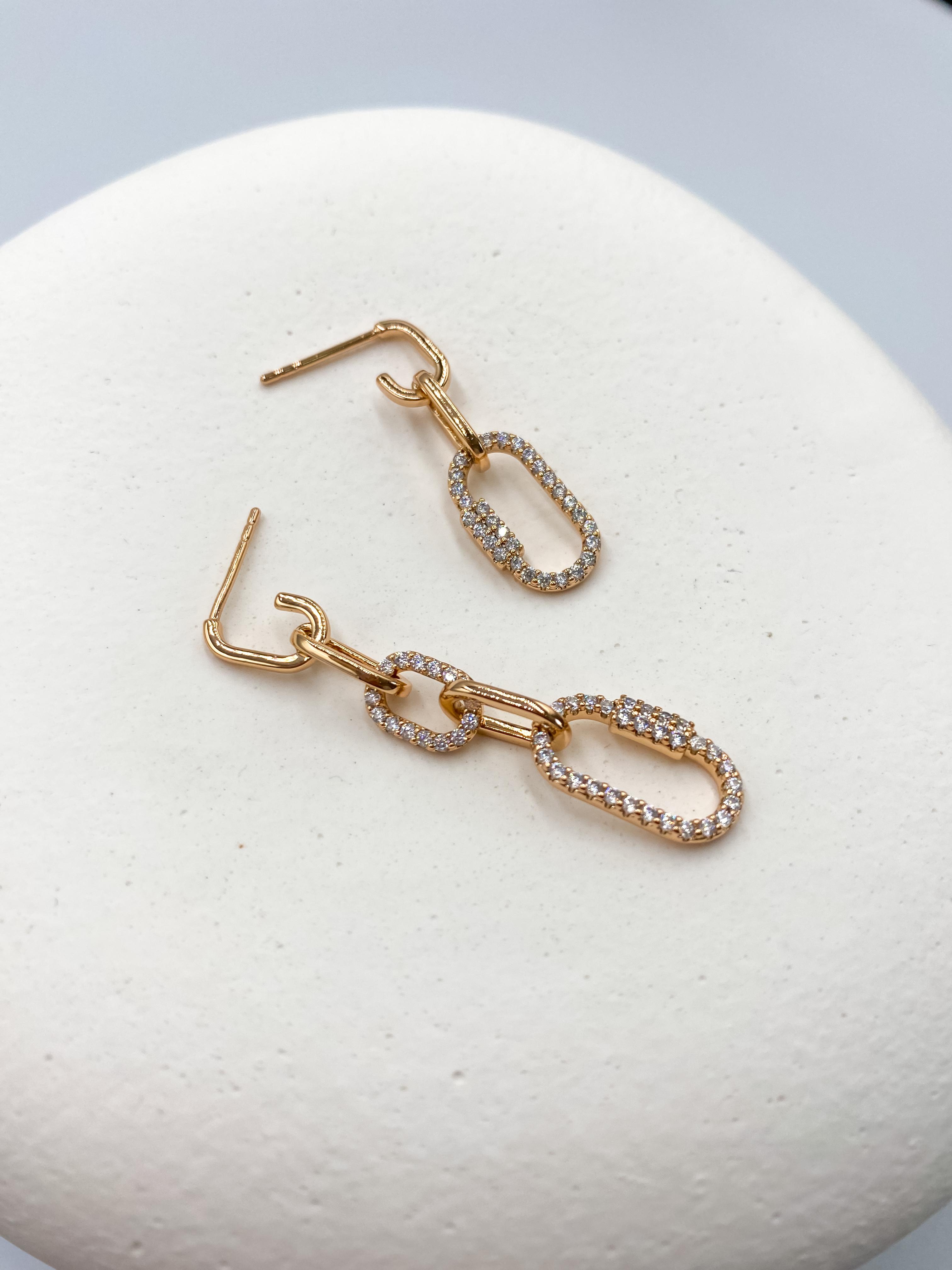 Taşlı Zincir Halkalı Sallantılı Küpe