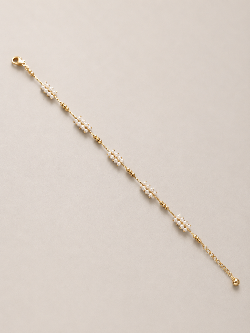 Beyaz ve Gold Boncuk Detayllı Halhal - 18K