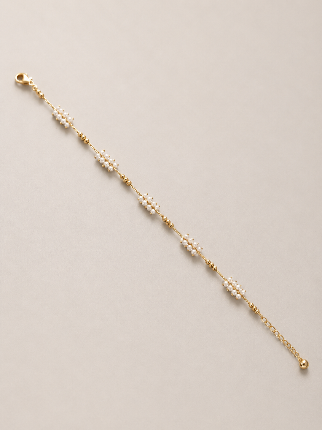 Beyaz ve Gold Boncuk Detayllı Halhal - 18K